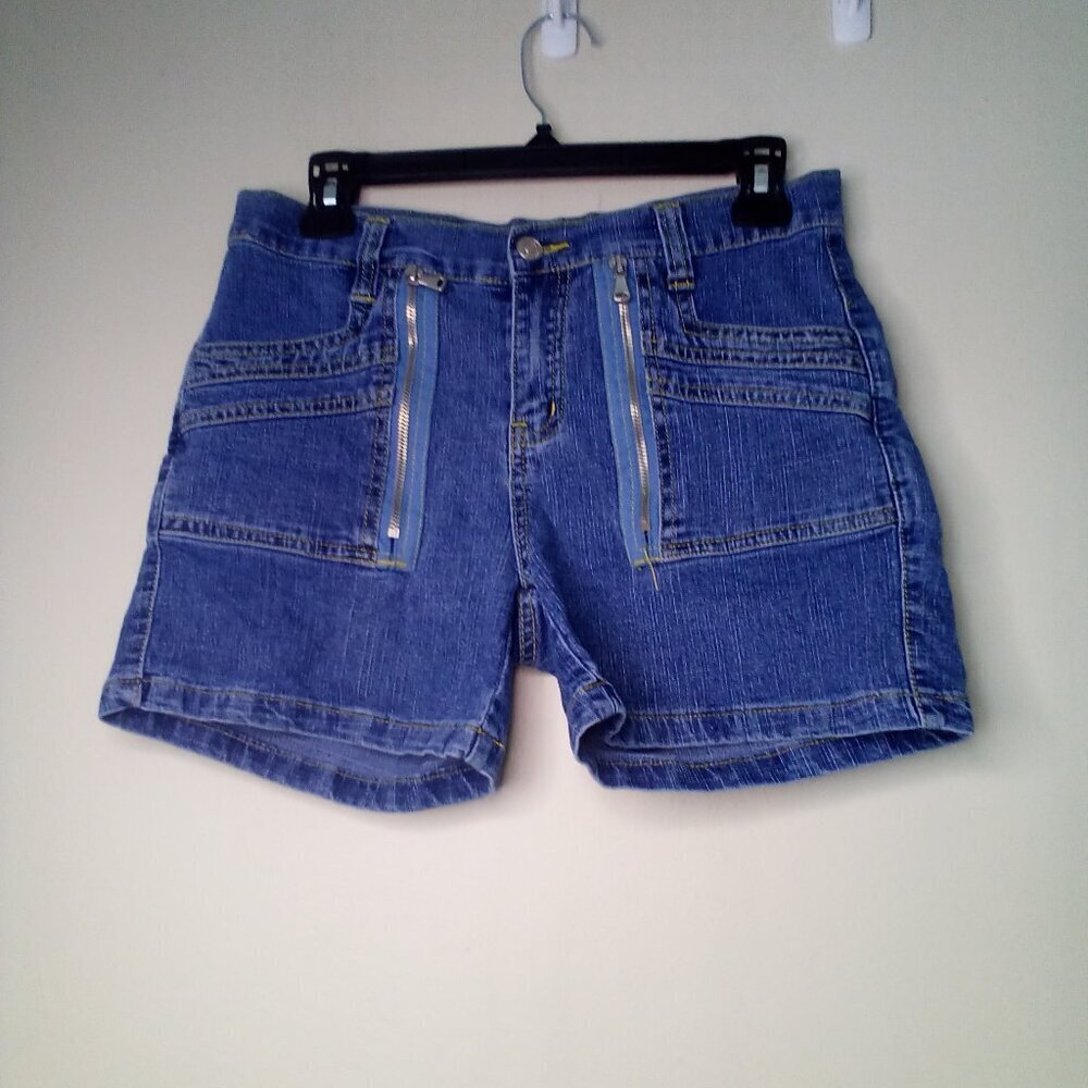 CJ Jeans Shorts Juniors 5 90s Y2K Zipper Detail Pockets Denim Blue - Picture 2 of 13